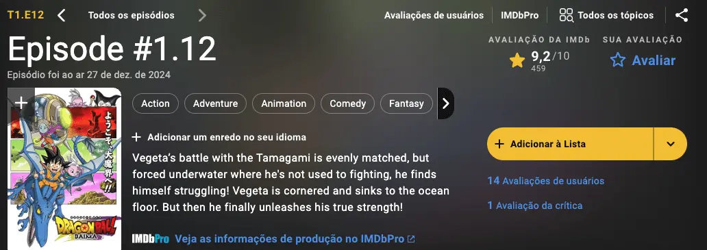 Episódio de Transformação de Vegeta em Dragon Ball: O Mais Bem Avaliado